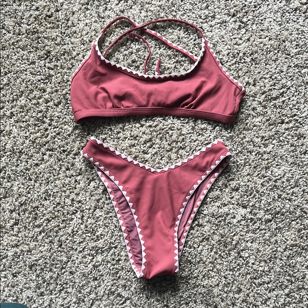 Pink Bikini Set with White Trim, XS